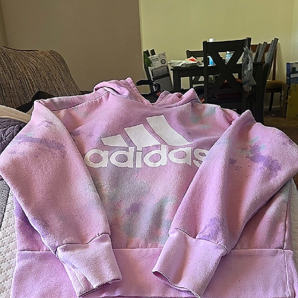Adidas Pink and White Sweatshirt Crew Neck